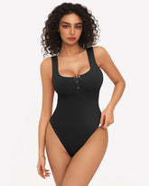 Button Down Square Neck Sleeveless Bodysuit